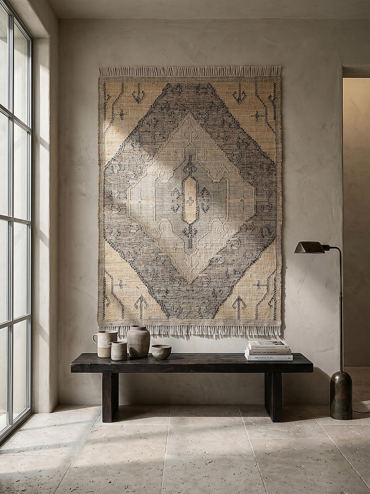 NATURTEPPICH handgewebt BERMEO, im Vintage-Stil, Natur, 160 x 230 cm - Beige, Textil (160/230cm) - KADIMA DESIGN