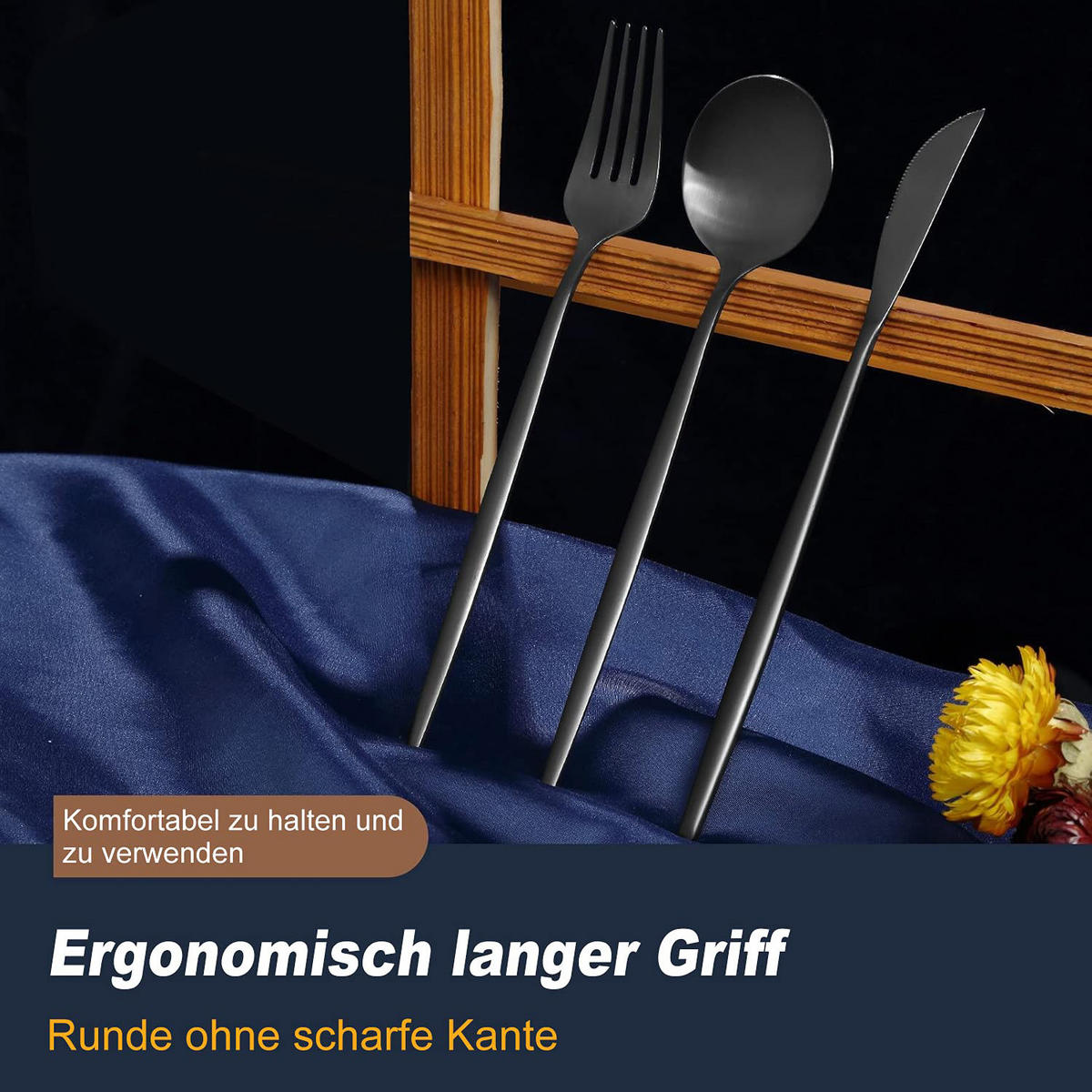BESTECKSET 6 Personen 30-teilig Edelstahl, Spülmaschinenfest - Schwarz, Metall - Kaket