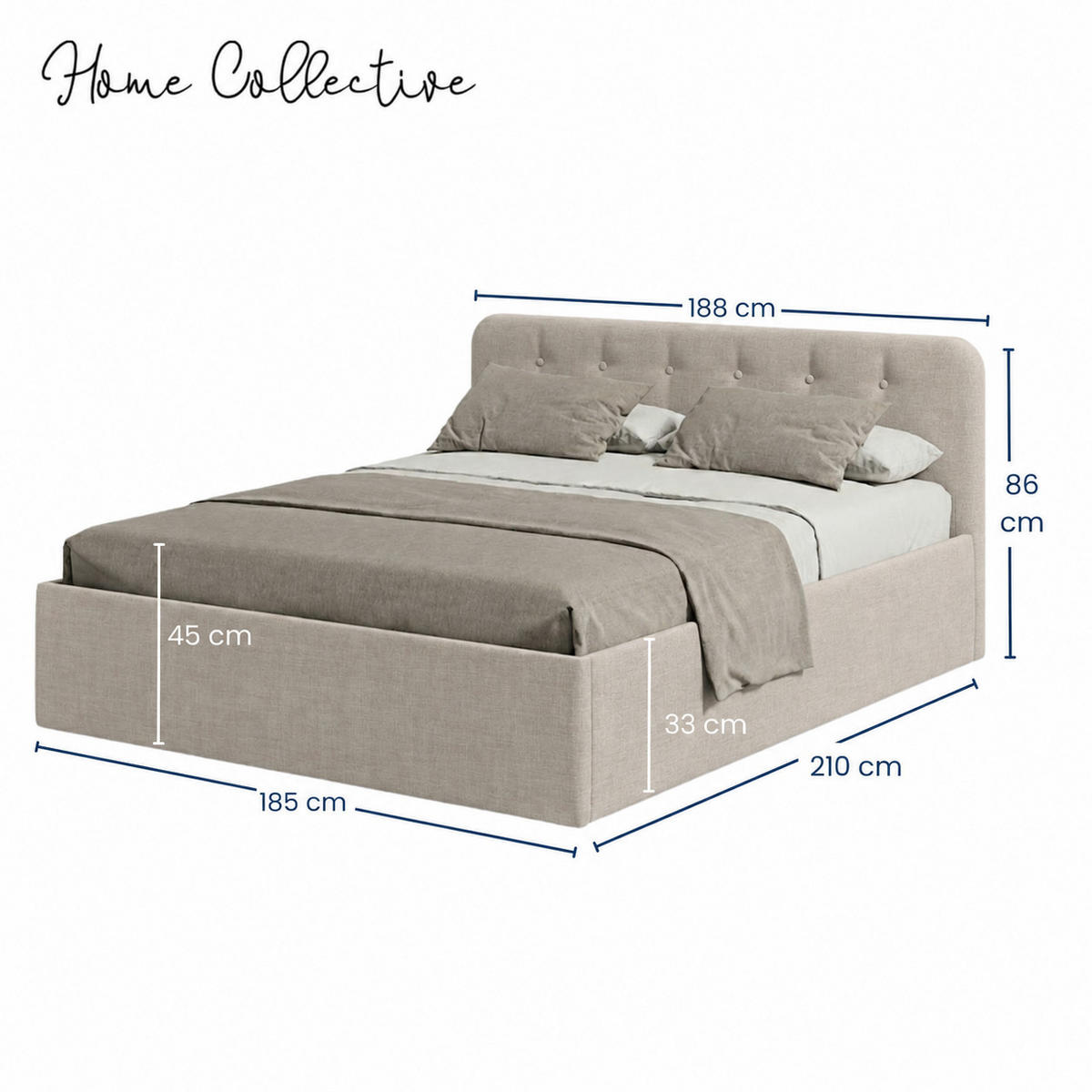 POLSTERBETT mit verstellbarem Lattenrost & Bettkasten, Kaltschaummatratze, 180 x 200 cm in Creme - Creme, Holzwerkstoff/Textil (180/200cm) - Home Collective