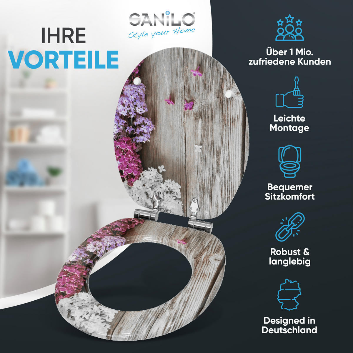 WC-SITZ mit Absenkautomatik Flieder - Violett, Holzwerkstoff (38/6/47cm) - Sanilo