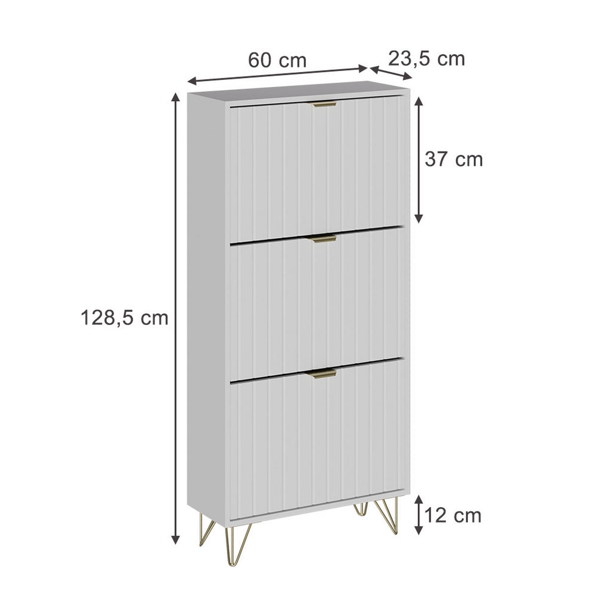 SCHUHSCHRANK Helge Weiß 60 x 128.5 cm 3 Fächer - Weiß, Holzwerkstoff (60/128.5/23.5cm) - Vicco