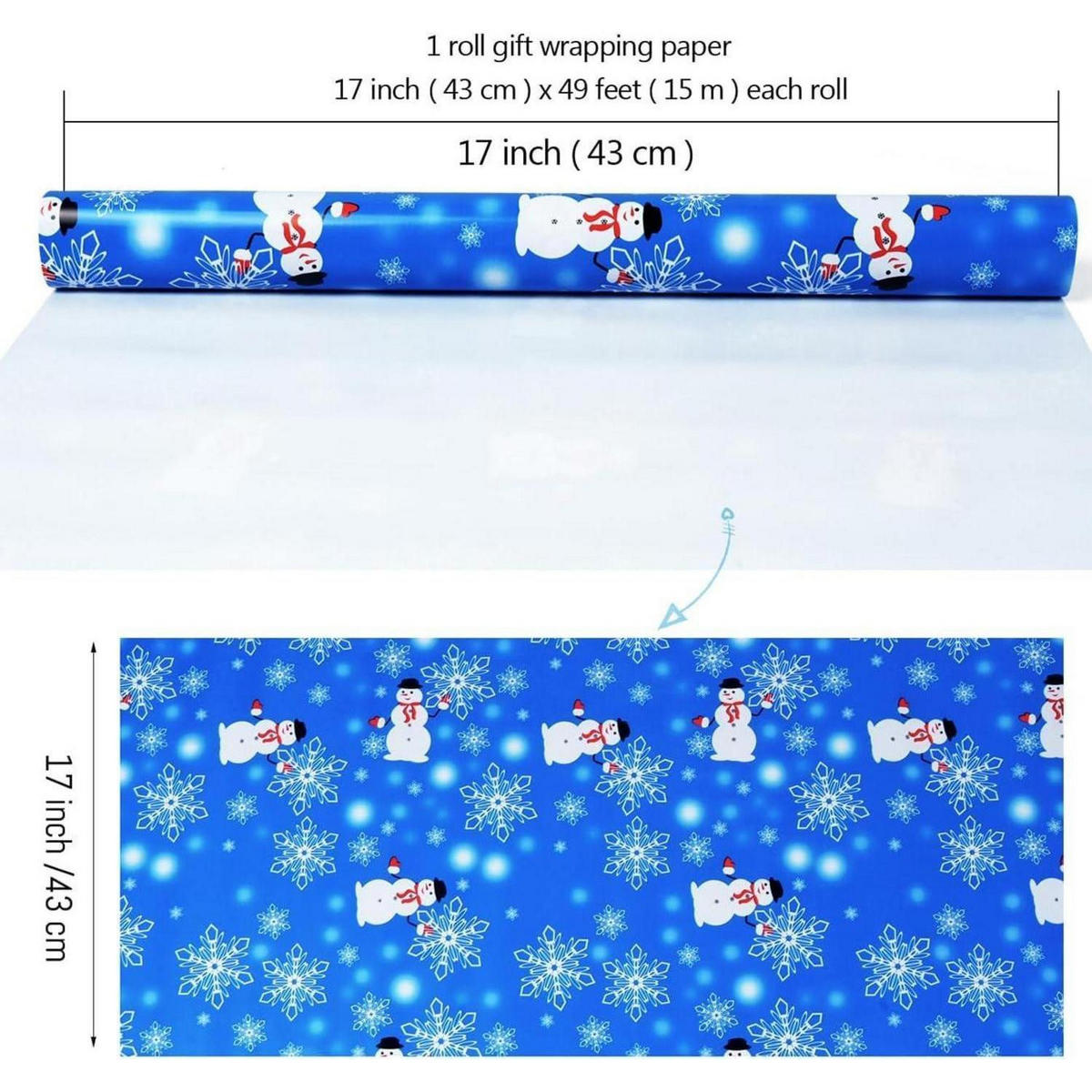GESCHENKPAPIER Rolle Blau Schneemann Schneeflocke 43 cm x 15 m - Blau, Papier (43/0.1/1500cm)