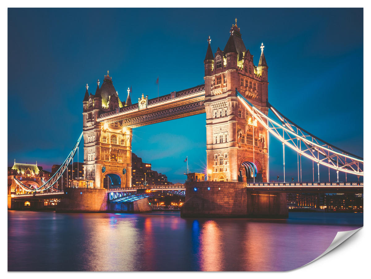 FOTOTAPETE für Wohnzimmer Tower Bridge London Thames Panorama 450x315 - Gelb/Rot, Papier (450/315cm) - Muralo