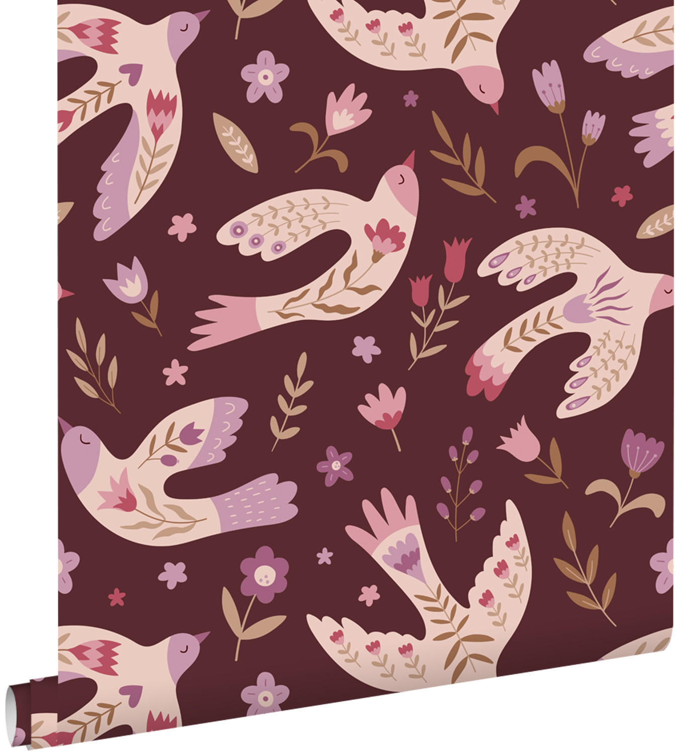 TAPETE Blumen und Vögel 50 x 900 cm - Lila, Papier (50/0.1cm) - ESTAhome