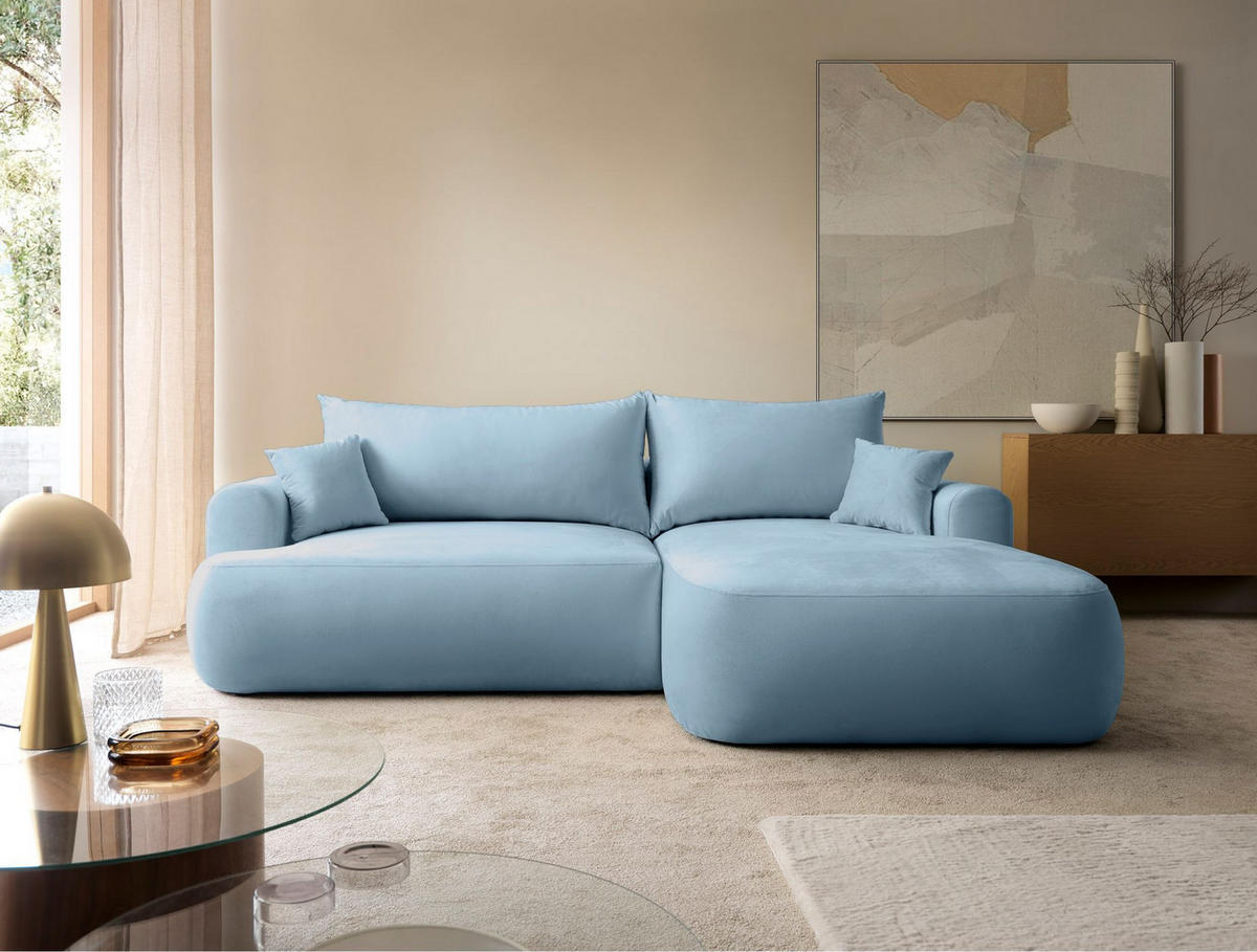 ECKSOFA Ovo Hellblau mit wasserabweisendem Samtbezug - Schwarz/Hellblau, Kunststoff/Textil (260/165cm) - Selsey