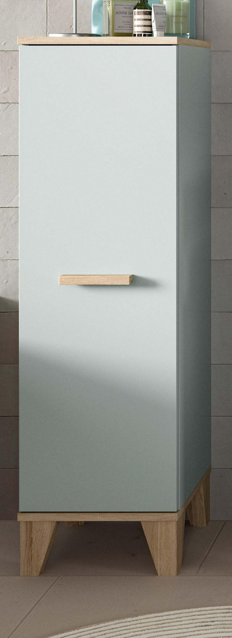 MIDISCHRANK grün, Eiche 34 x 116 cm, Bad Kommode skandinavisches Design - Eichefarben/Grün, Holzwerkstoff (34/116/31cm) - Inn.Furn