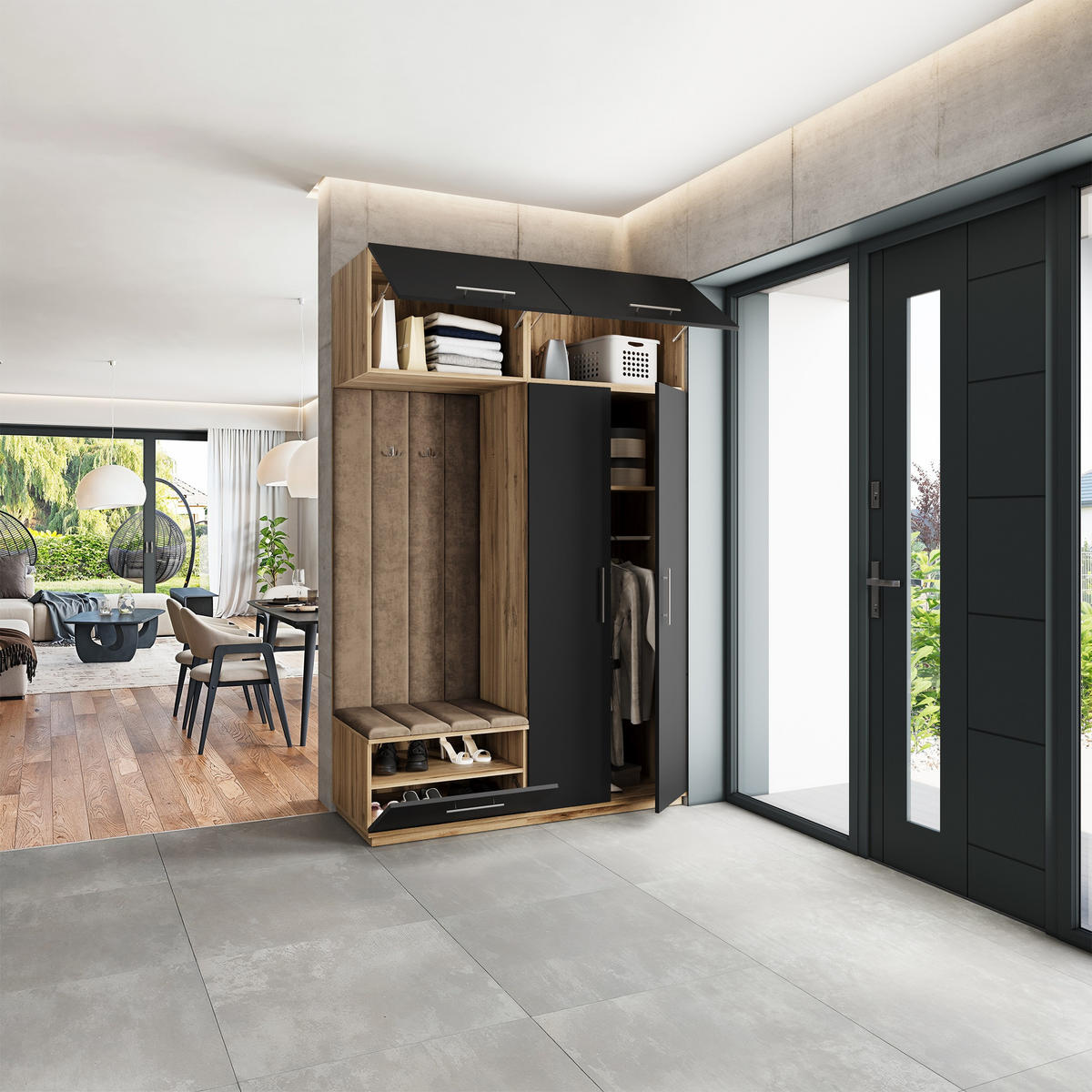 GARDEROBENSCHRANK REMA 150/240/60 cm Modern Garderobe-Set Eiche Wotan - Beige/Eiche Wotan, Holzwerkstoff (150/240/60cm) - MASSENO