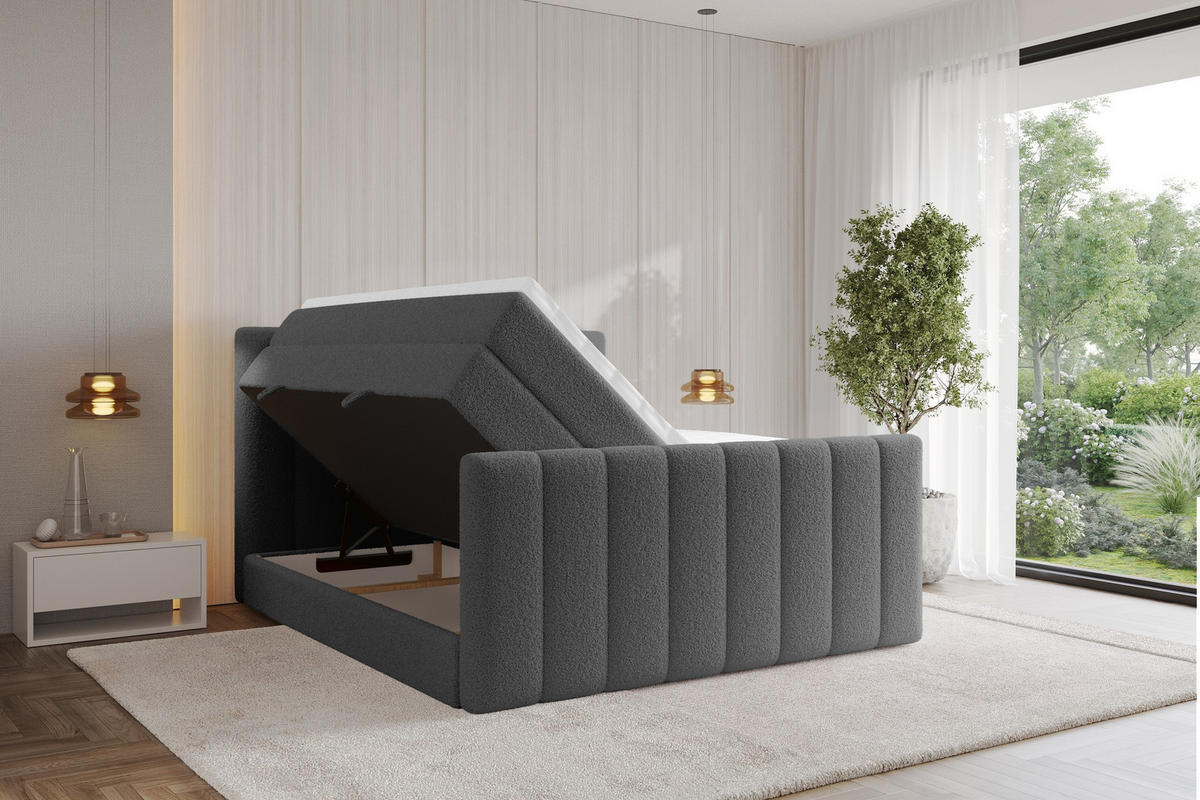 BOXSPRINGOVÁ POSTEL s matrací H3/H4 - OTTA-Z KING - 160x200 cm Šedá - šedobéžová, kompozitní dřevo (160/200cm) - ALTDECOR