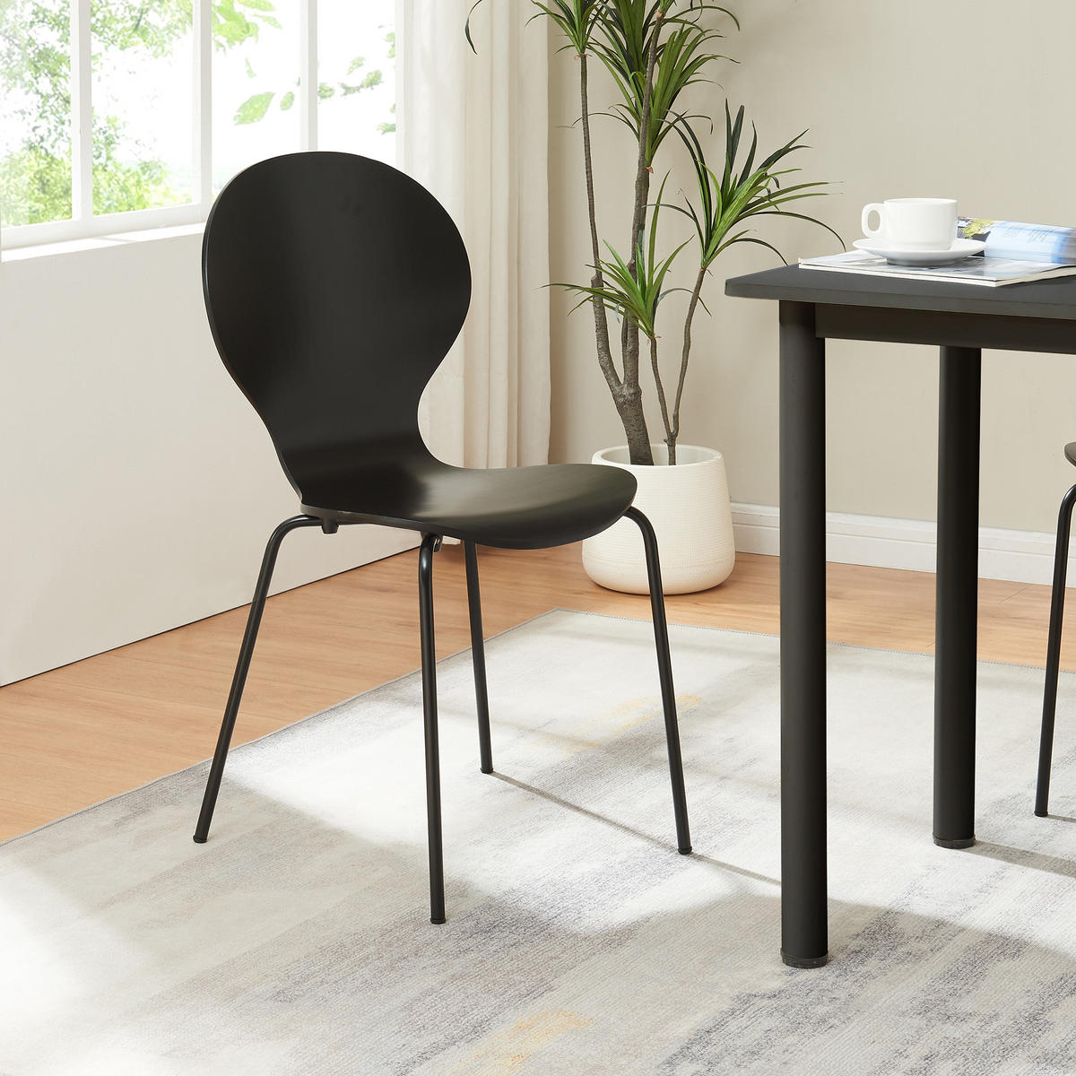 ESSZIMMERSTUHL-SET 4 TLG. Etne - Chromfarben/Schwarz, Holz/Metall (48/85/50cm) - [en.casa]