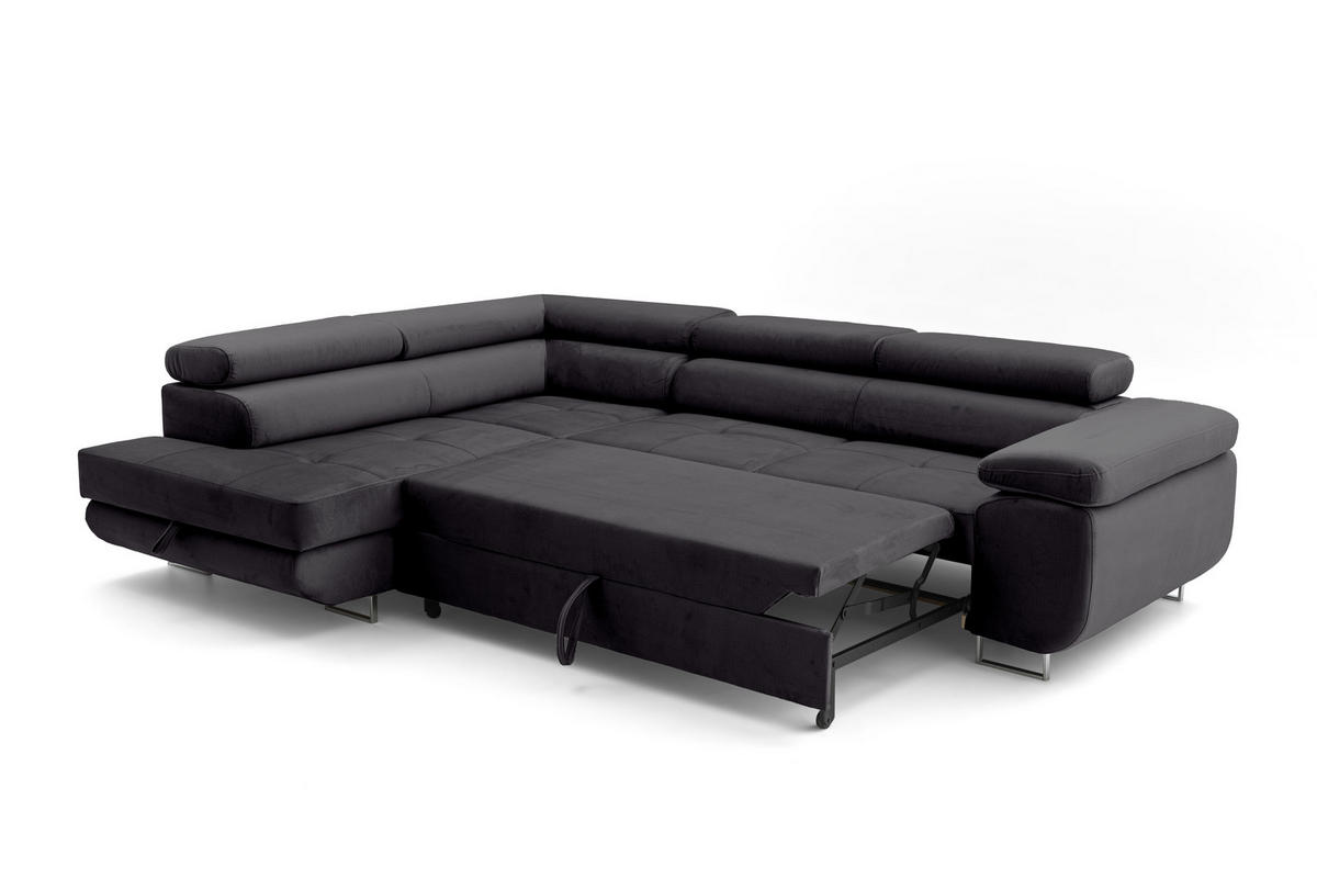 ECKSOFA WILD L Links Dunkelgrau - Chromfarben/Dunkelgrau, Holz/Textil (203/274cm) - Muffo