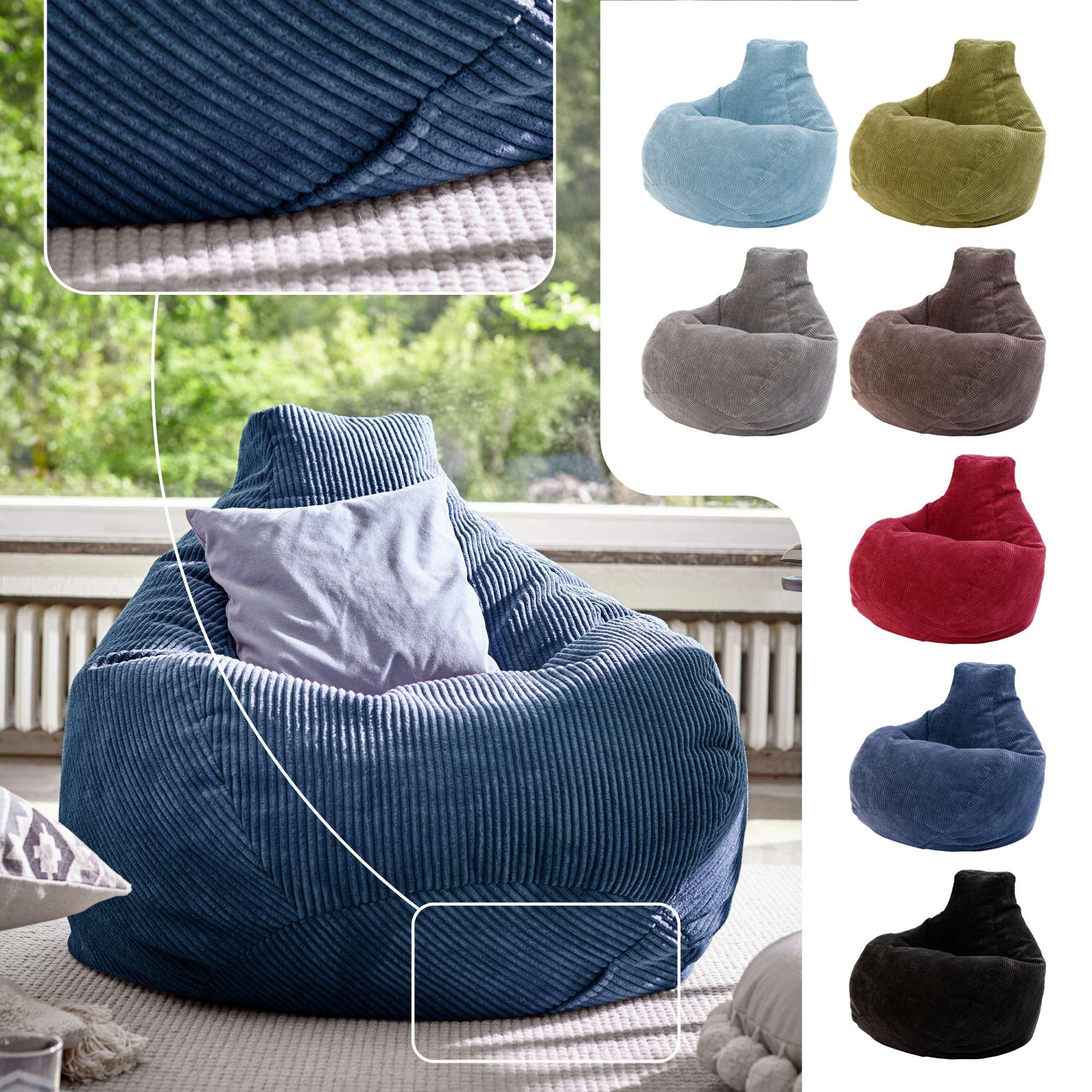 SITZSACK MIT RÜCKENLEHNE Cozy Cord - Dunkelblau, Textil (80/90/90cm) - Green Bean