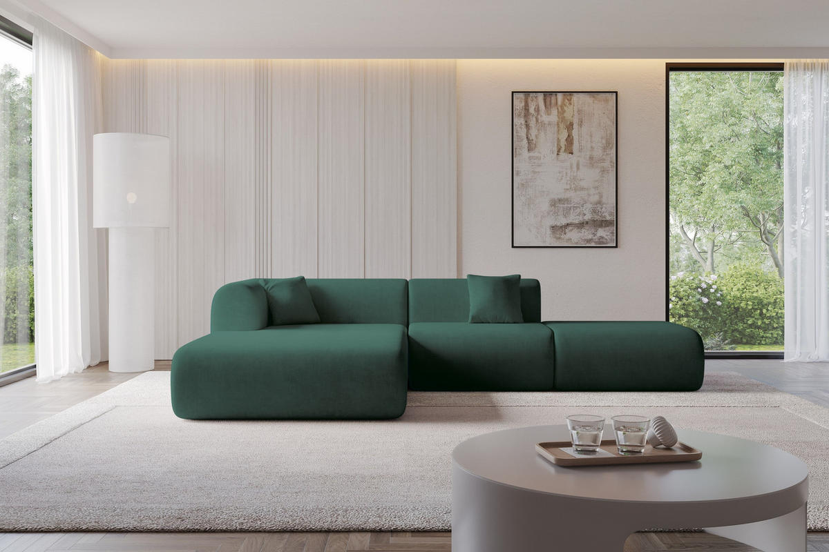 ECKSOFA Ottomane Links OVLY-L 289x176x71 Grün Samt - Jadegrün/Schwarz, Holzwerkstoff/Kunststoff (176/289cm) - ALTDECOR