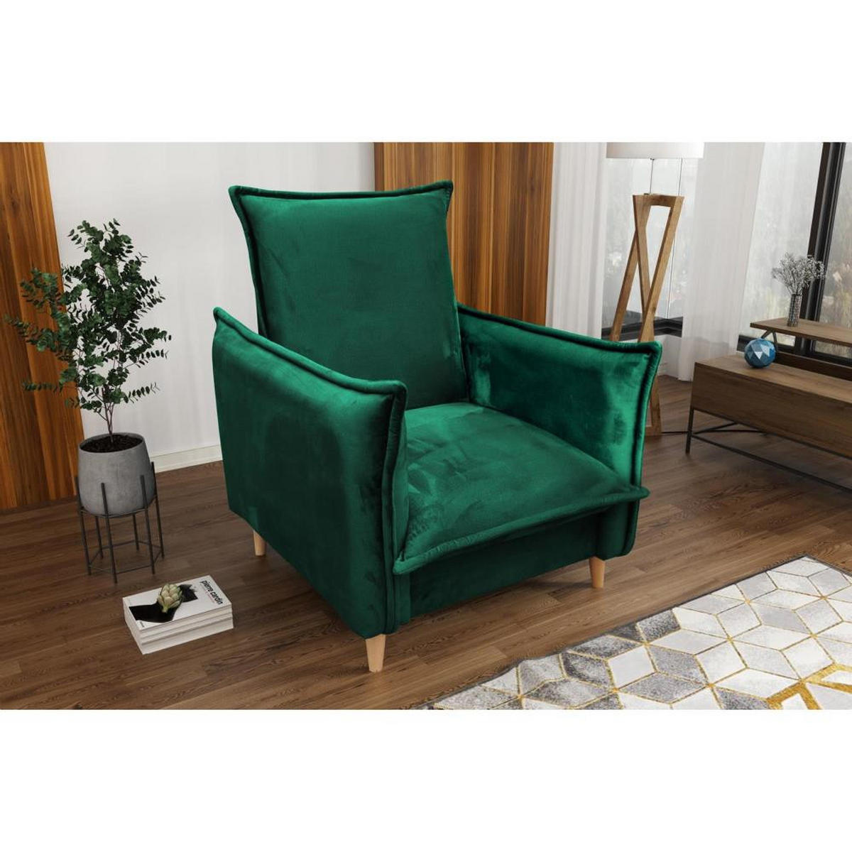 RELAXSESSEL Pillow grün mit Buchenbeinen - Dunkelgrün/Buchefarben, Textil (84/95/88cm) - Beautysofa