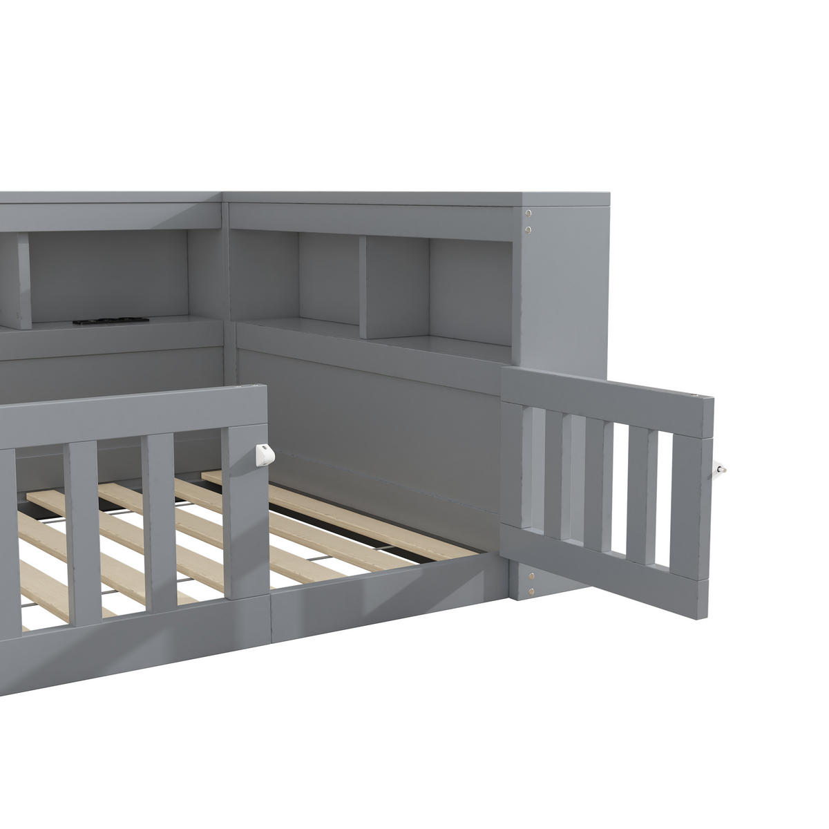 TAGEBETT 90x200cm Grau Spanplatte Bettseite Staufach Steckdose USB - Grau, Holz (90/200cm) - FLIEKS