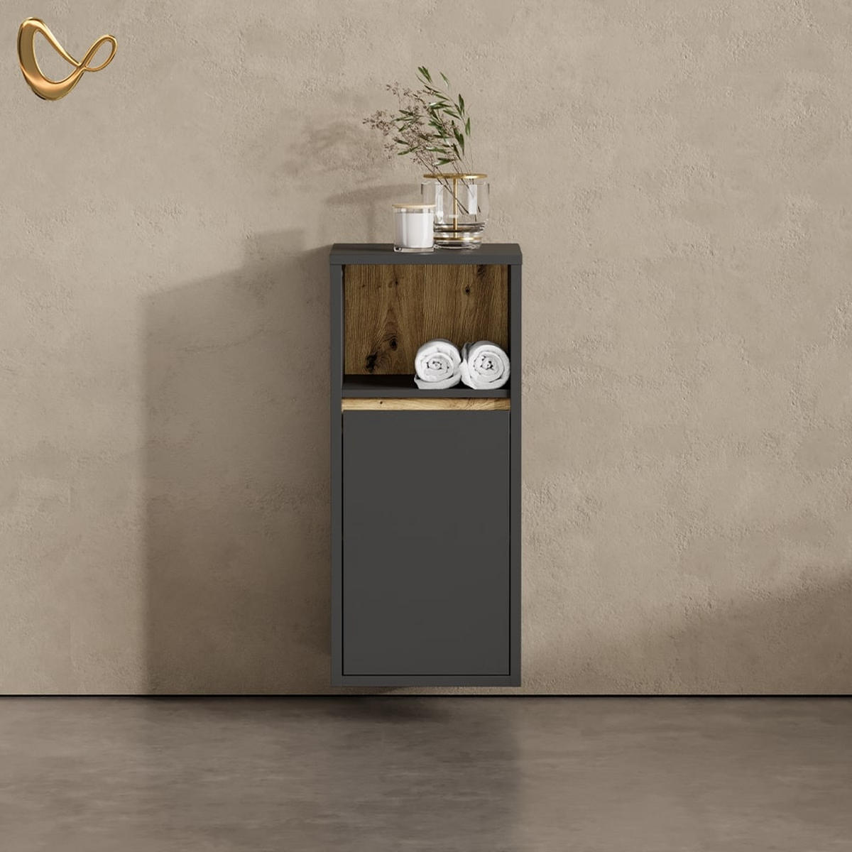 MIDISCHRANK Vomano Anthrazit 38 x 80 cm - Anthrazit, Holzwerkstoff (38/80/33cm) - Livinity®