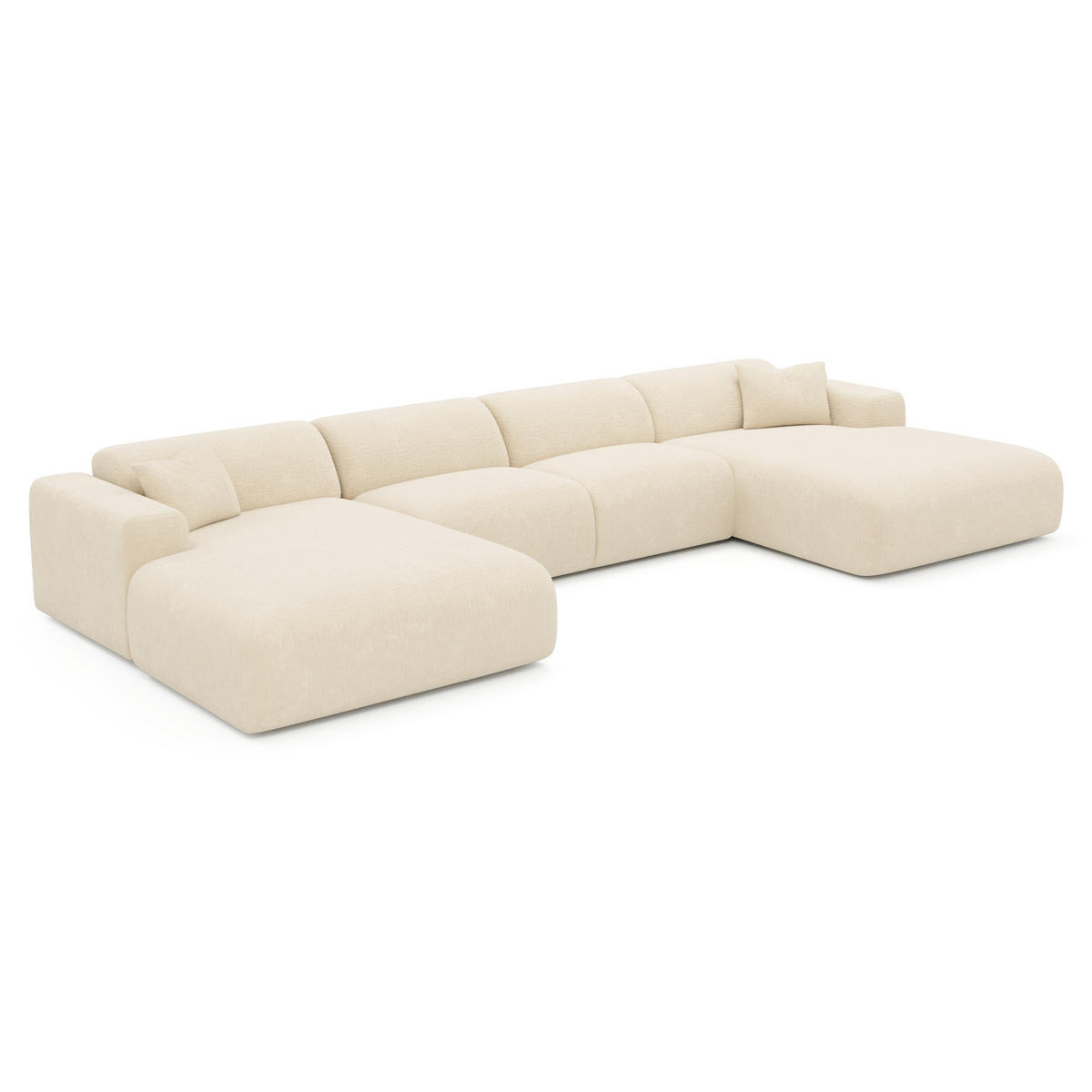 WOHNLANDSCHAFT Texturierter Samt Creme 356cm - Creme, Textil (356/73/166cm) - Sia Home