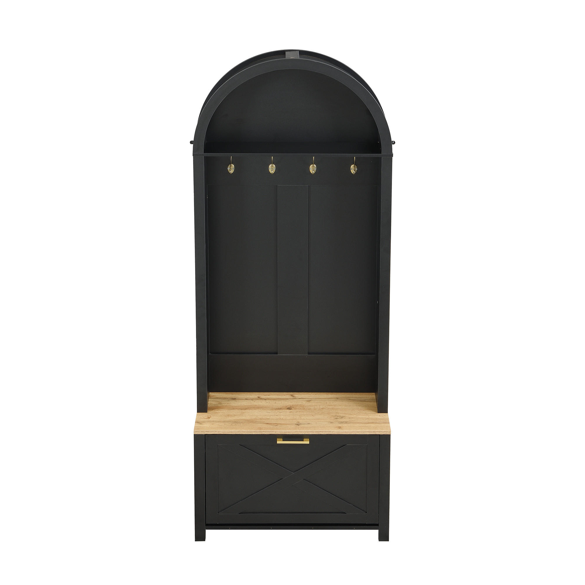 FLURGARDEROBE mit Schuhablage 75/35/195 cm in Schwarz/Natur - Schwarz, Holzwerkstoff (35/195/75cm) - BEAOK