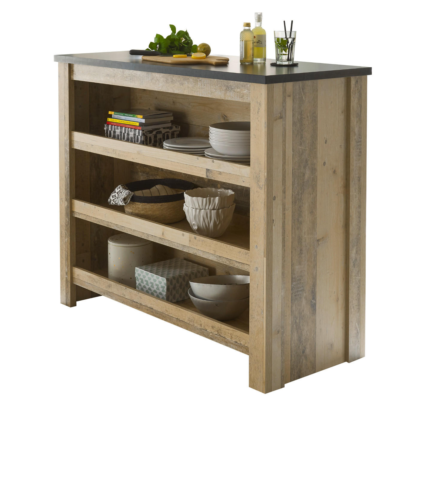 KÜCHENTHEKE Used Wood hell, anthrazit 130 cm, Kücheninsel freistehend - Eichefarben/Anthrazit, Holzwerkstoff/Metall (130/106/44cm) - Furn.Design