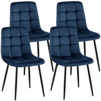 STUHL 4 Samt Dunkelblau - Schwarz/Dunkelblau, Textil/Metall (45/84/55cm) - CLP
