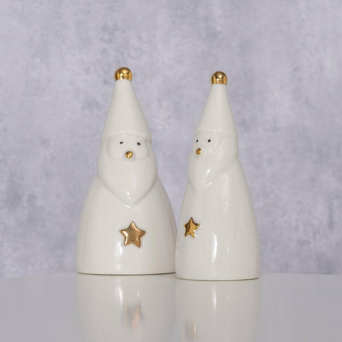 DEKOFIGUREN Weihnachtsmänner 2er-Set - Weiß, Keramik (6/12.5/6.3cm) - Boltze Home