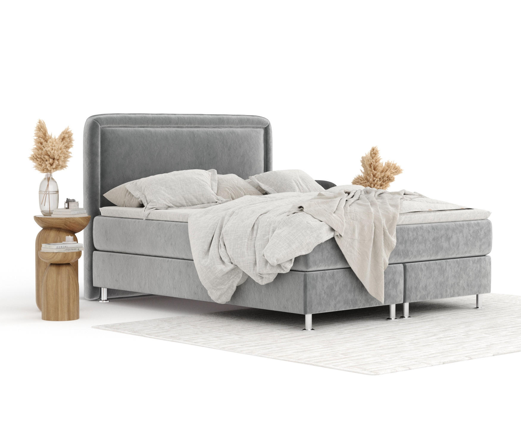 BOXBETT Salvi Grau 140/200 cm mit Matratze und Topper - Silberfarben/Grau, Holz/Holzwerkstoff (140/200cm) - Maison de Reve