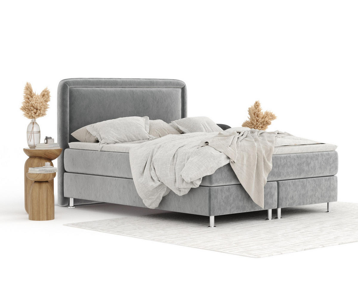 BOXBETT Salvi Grau 180/200 cm mit Matratze und Topper - Silberfarben/Grau, Holz/Holzwerkstoff (180/200cm) - Maison de Reve