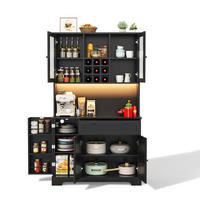 BUFFET mit Glastüren 105/40/180 cm in Schwarz – mit Schublade & großer Arbeitsfläche - Schwarz, Holzwerkstoff (105/180/40cm) - BEAOK