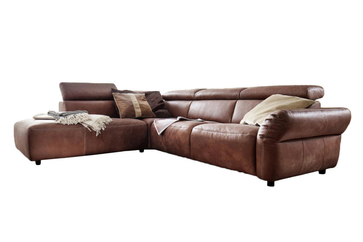 ECKSOFA MIT MOTORISCHER SITZTIEFENVERS. RISO Braun Leder - Dunkelbraun/Schwarz, Leder (263/240cm) - KAWOLA