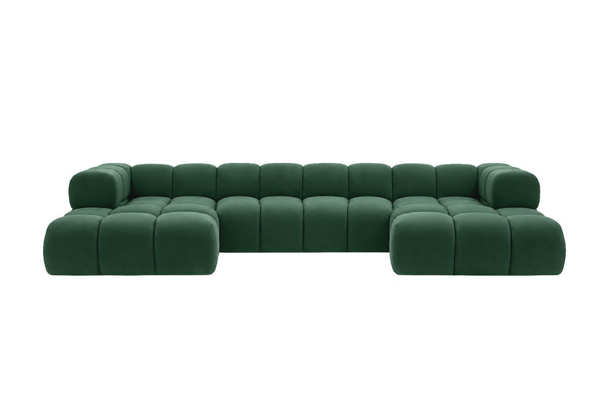 ROHOVÁ SEDAČKA ve tvaru U, velurová tkanina Bluvel, Zelená, Averro U XL - zelená barva, dřevo (400/70/150cm) - Kaiser Möbel