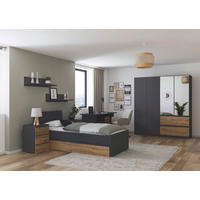 JUGENDZIMMER Joel in Grau Metallic und Artisan Eiche 5 teilig – mit 4trg Kleiderschrank, 90er Bett, Nachttisch, Schreibtisch und Rollcontainer - Grau, Holzwerkstoff (80/200/120cm)