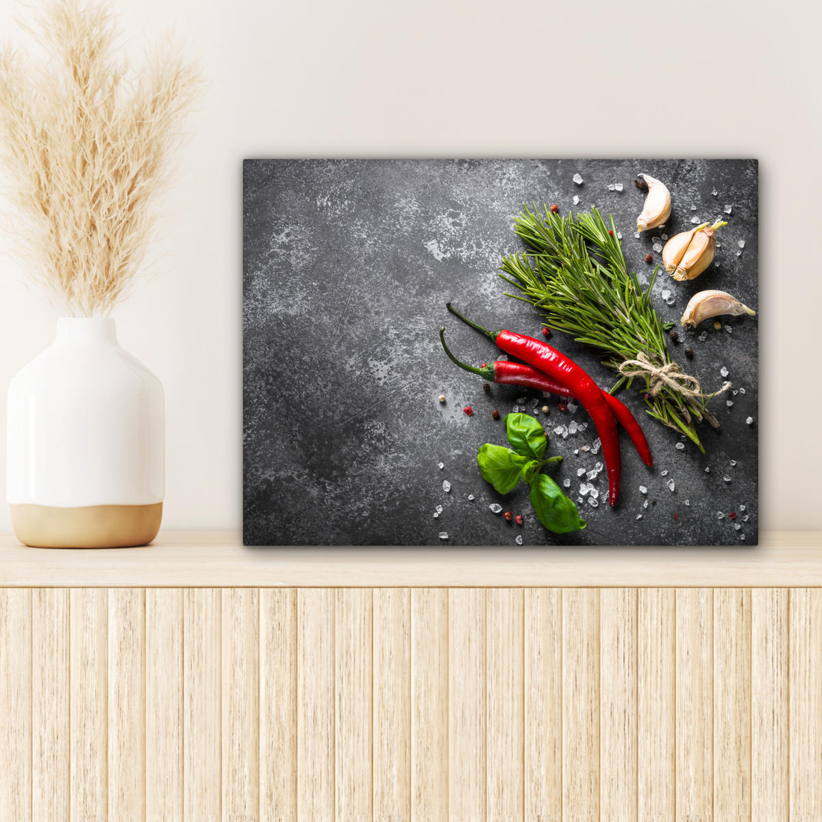 LEINWANDBILD Pfeffer - Kräuter - Gewürze - Beton 40x30 cm - Dunkelgrau, Textil (40/30cm) - MuchoWow