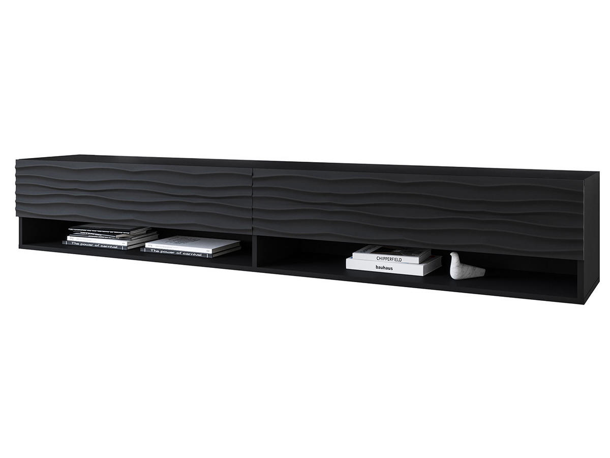 LOWBOARD A schwarz Wellenmuster 180 cm / 32 cm / 30 cm - Schwarz, Holz/Holzwerkstoff (180/30/32cm) - Feldmann-Wohnen