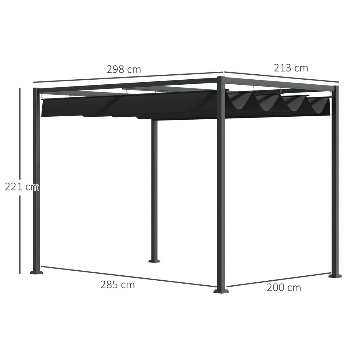 PERGOLA aus Metall 298x213x221 cm in Schwarz mit Schiebedach - Schwarz, Metall (298/221/213cm) - Modfu