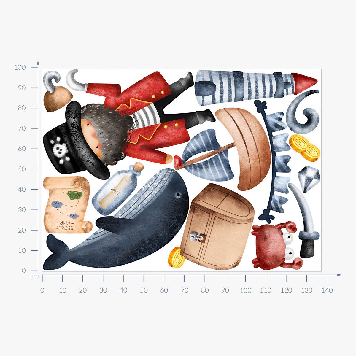 WANDAUFKLEBER 100x138cm - Piratenwelt - Multicolor, Kunststoff (100/138/0.1cm) - Wallfluent