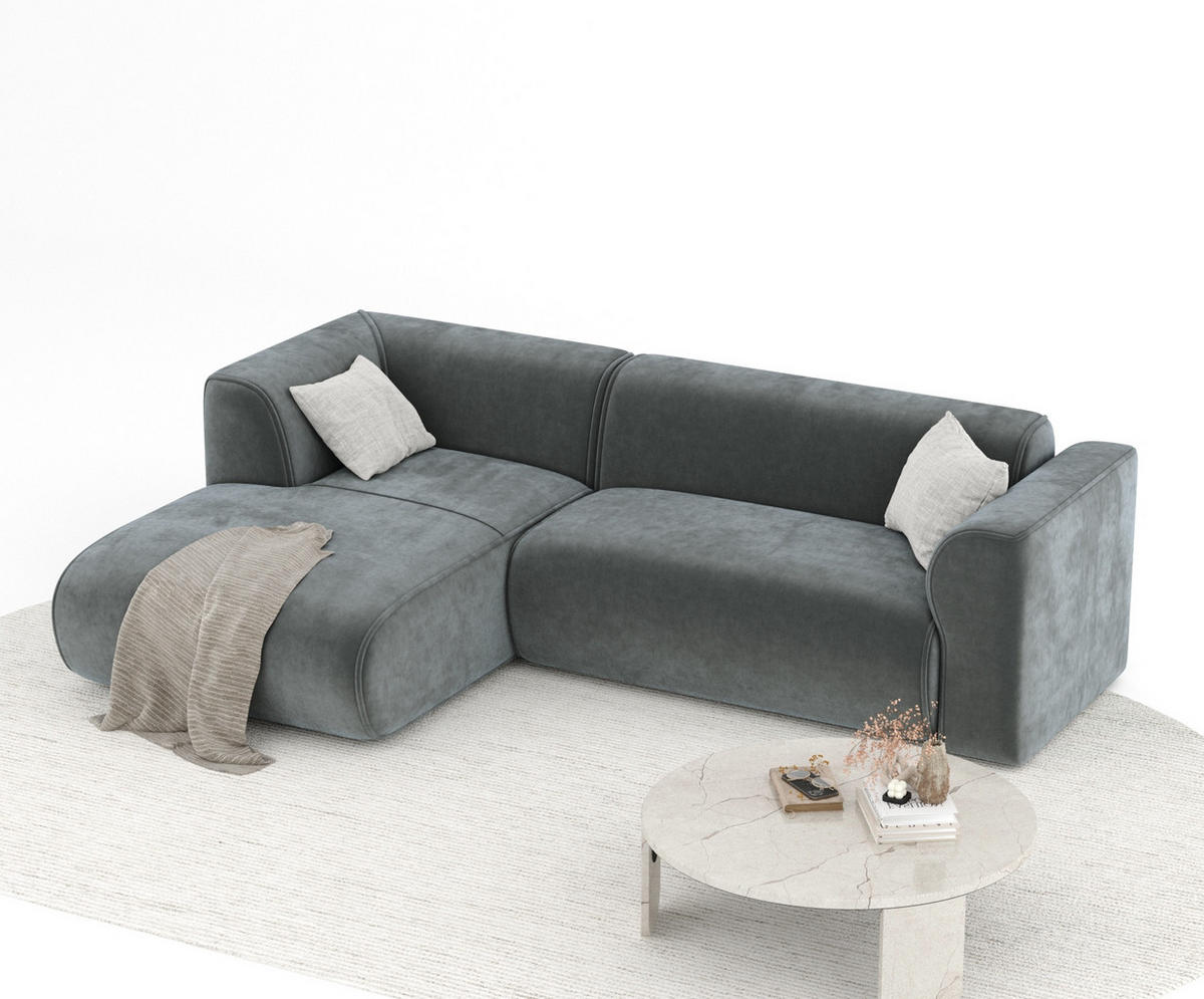 ECKSOFA Melani Dunkelgrau Samtstoff - Schwarz/Grau, Holz/Holzwerkstoff (253/153cm) - Maison de Reve
