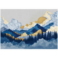 FOTOTAPETE Gebirge Aquarell Blau 400x280 cm - Multicolor, Papier (400/280cm) - Wallarena