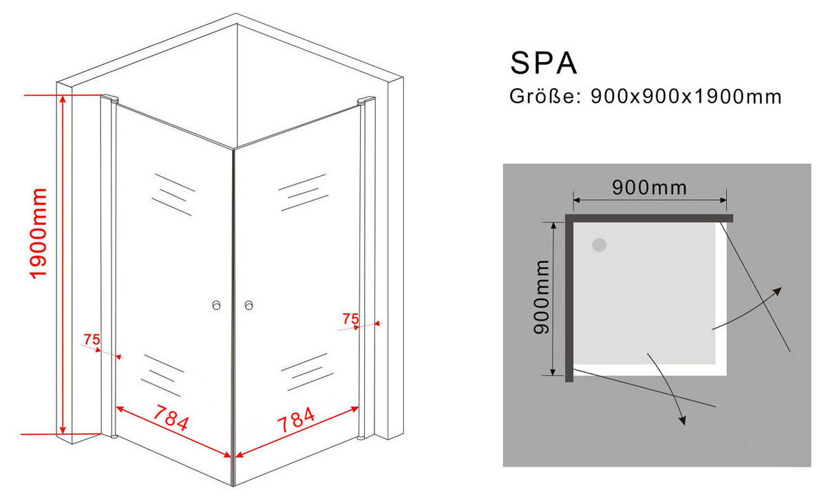 DUSCHKABINE SPA Klar 90 x 90 x 190 cm 8 mm ESG - Klar, Glas (90/90/190cm) - Glasdeals