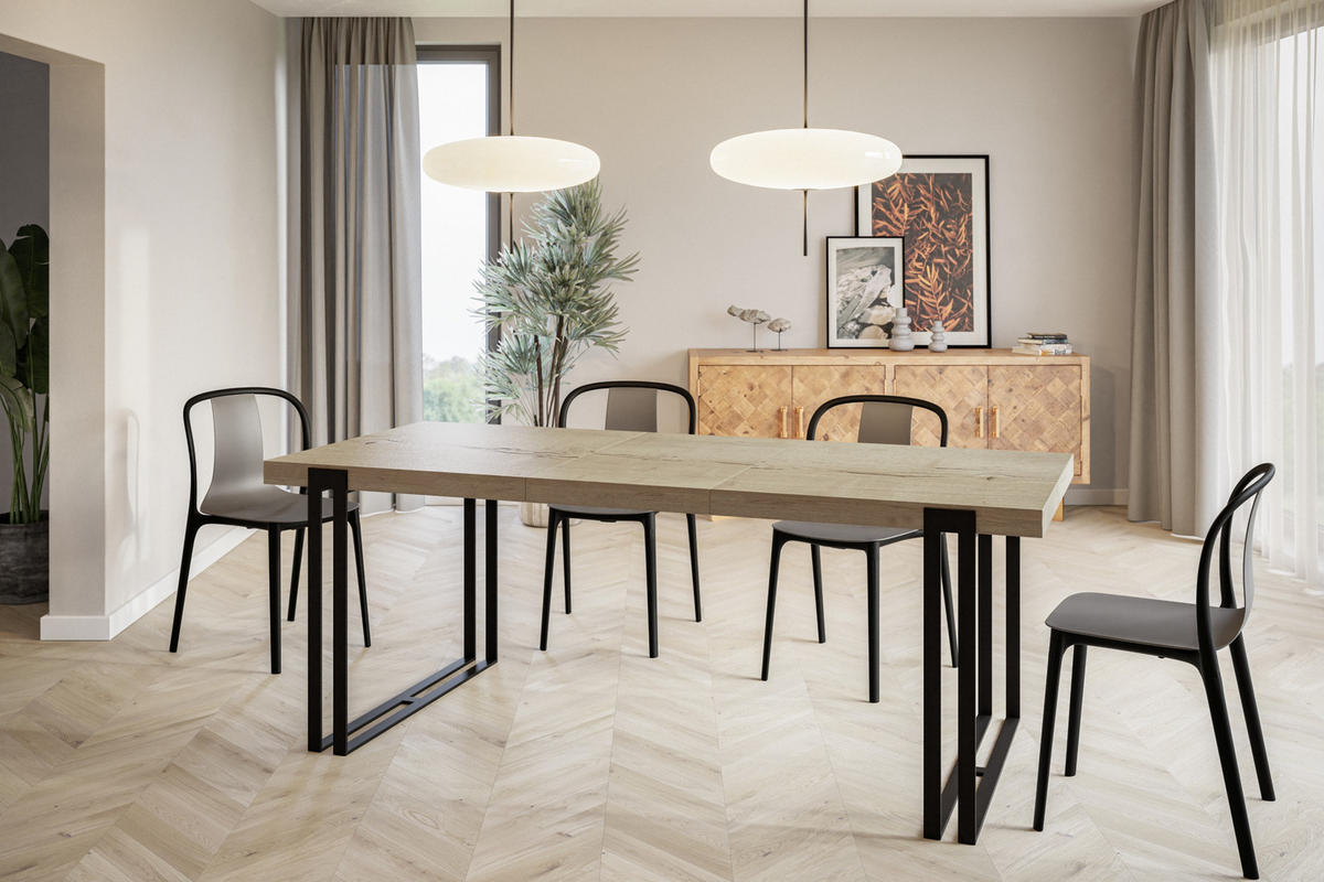 ESSZIMMERTISCH ROSA, ausziehbarer Tisch 160-260X90X77 cm, Farbe: HALIFAX, mit Metallbeinen in Farbe Schwarz - Schwarz/Naturfarben, Holzwerkstoff (160/90/77cm) - Alpi-Möbel