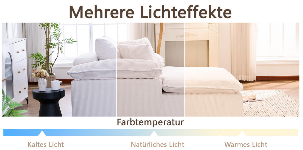 RELAXSOFA Cordstoff mit breiten Armlehnen 177/122/92 cm Weiß - Weiß, Textil (122/92/177cm) - Redom