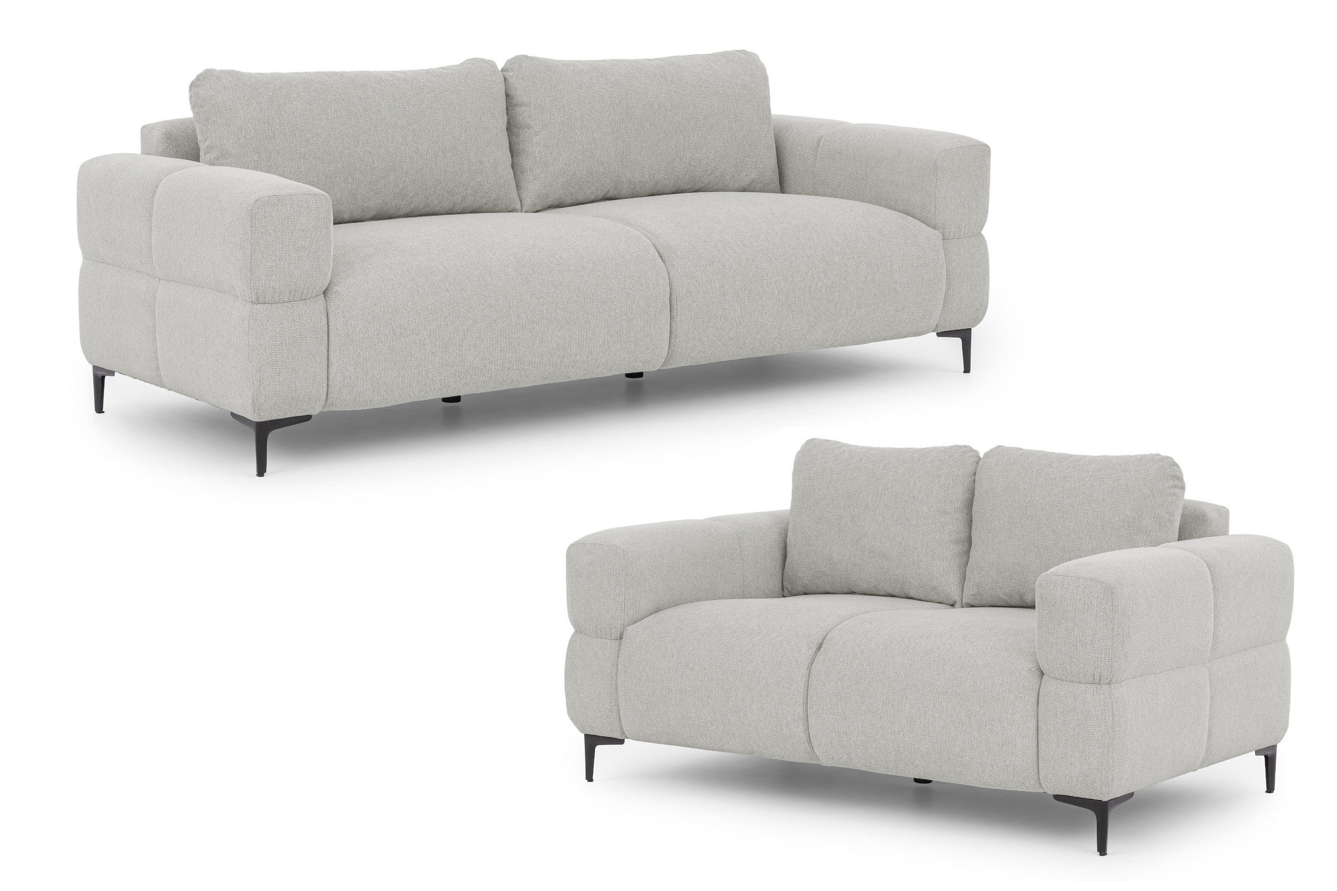 SITZGARNITUR 3+2 Cardea in Bubble-Optik aus weichem Hellgrau Strukturstoff mit hohem Sitzkomfort - Hellgrau/Schwarz, Holz/Textil (217/80/97cm) - S-Style Möbel