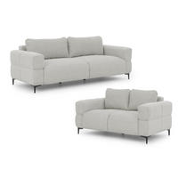 SITZGARNITUR 3+2 Cardea in Bubble-Optik aus weichem Hellgrau Strukturstoff mit hohem Sitzkomfort - Hellgrau/Schwarz, Holz/Textil (217/80/97cm) - S-Style Möbel