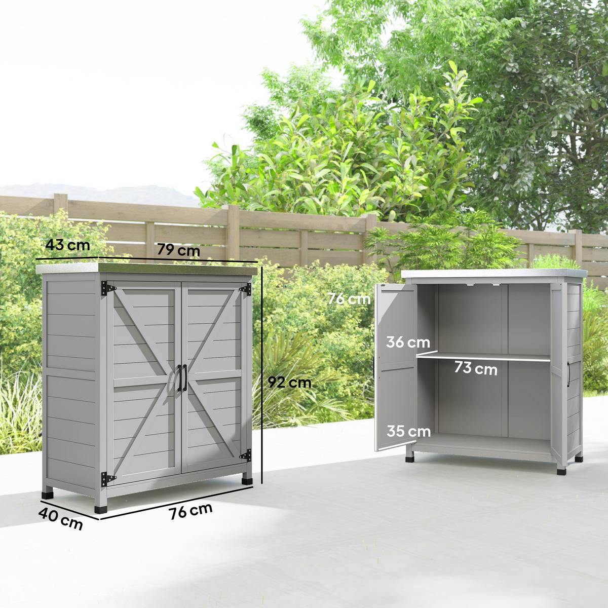 GARTENSCHRANK Holz Grau - Grau, Holz (43/92/79cm) - Outsunny