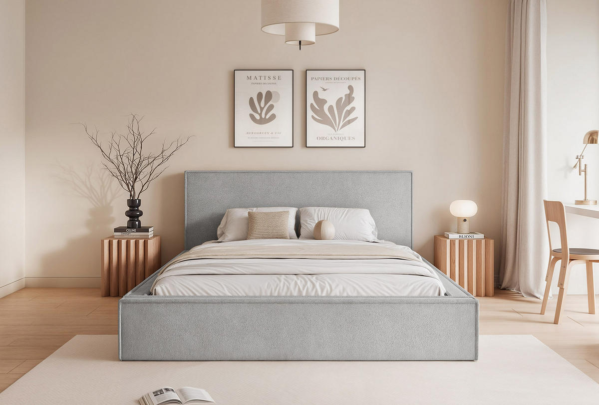 POLSTERBETT MENDOCINO LIGHT 180x200 cm, Hellgrau - Hellgrau, Textil - Fedve