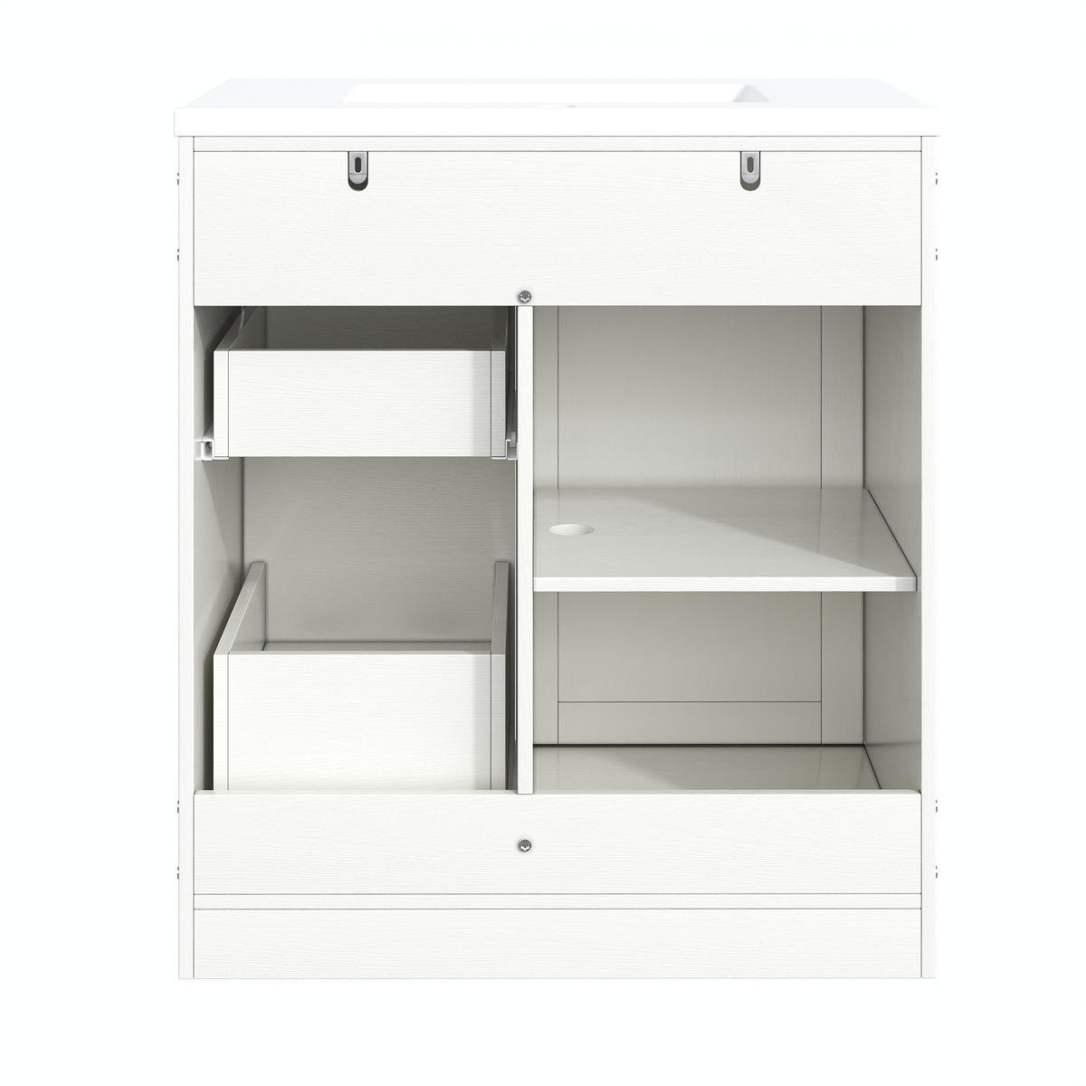 WASCHBECKENUNTERSCHRANK Keramikwaschbecken Weiß Schubladen - Weiß, Holzwerkstoff (76/87.5/46.5cm) - FLIEKS