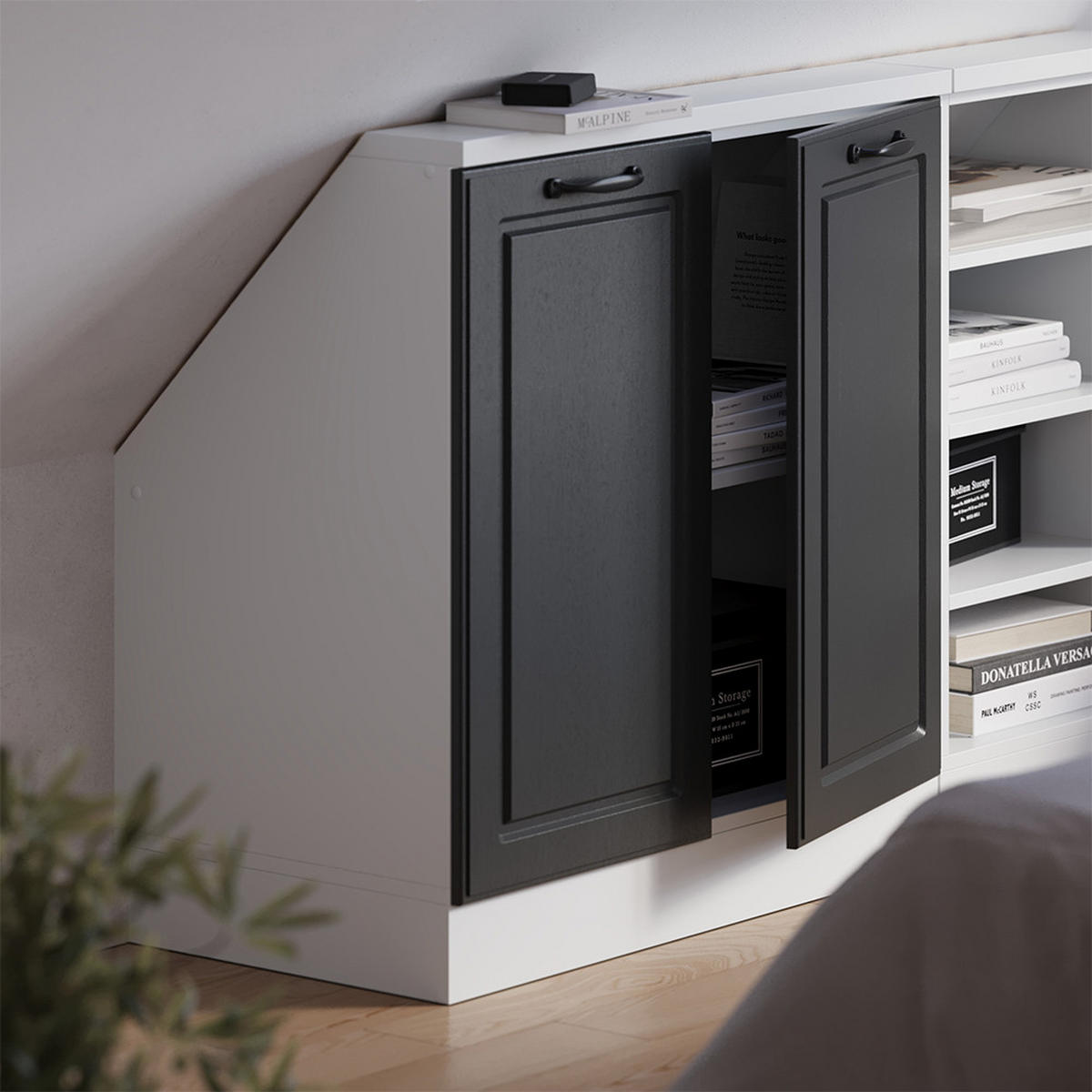 DACHSCHRÄGENSCHRANK Rion Anthrazit Landhaus mit 2 Türen - Anthrazit, Holzwerkstoff (80/81.6/46cm) - Vicco