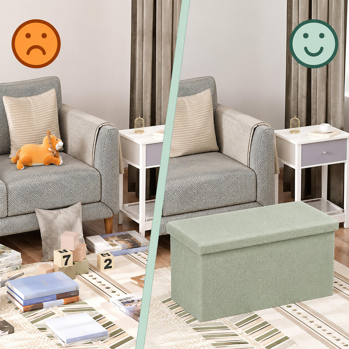 BÄNK Salviagrön teddytyg förvaring 38x76x38 cm - Grön, Träbaserade material/Textil (76/38/38cm) - Relaxdays