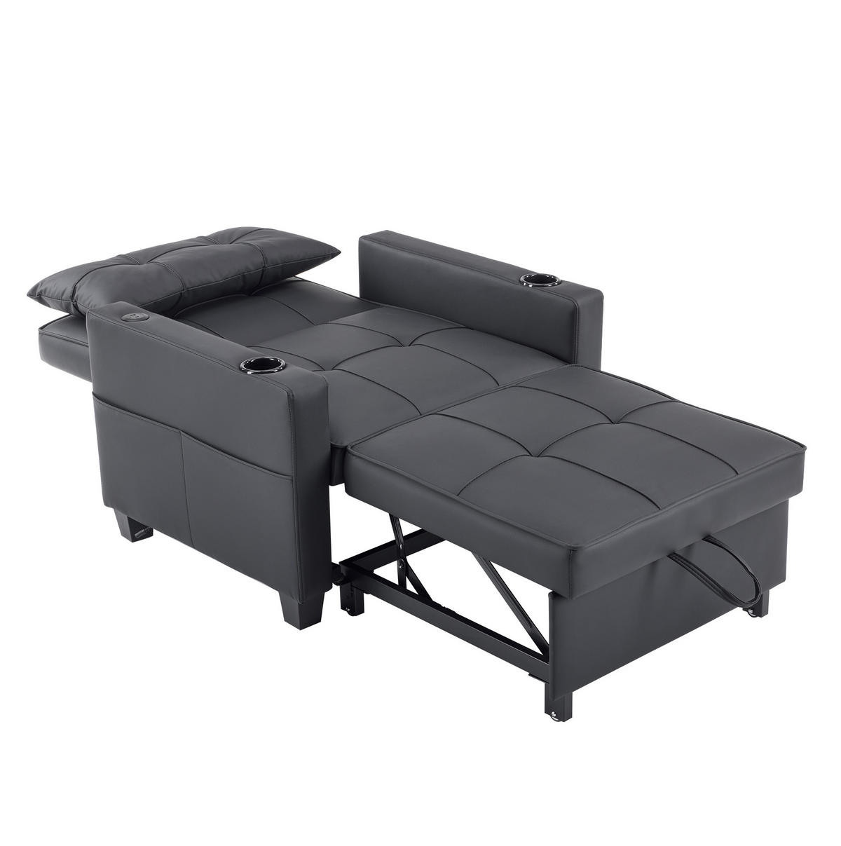 SESSEL 3-in-1 ausziehbar Schwarz mit Liegefunktion - Schwarz, Holz (87/84/74cm) - Meubliv