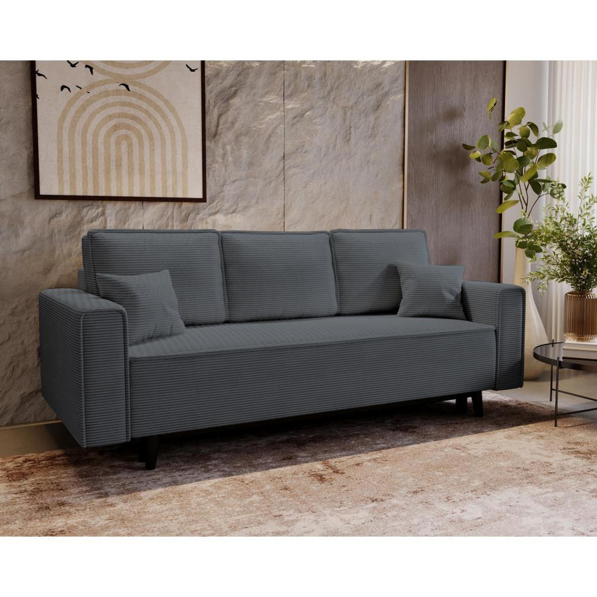 3-SITZER SOFA Monte mit Schlaffunktion dunkelgrau - Dunkelgrau, Textil (225/73/95cm) - Beautysofa