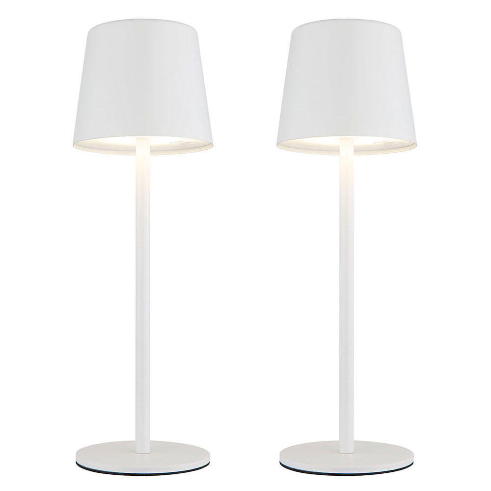 LED AUSSEN-TISCHLEUCHTE Weiß opal 2er Set - Weiß, Metall (8.5/8.5/28cm) - Globo Lighting