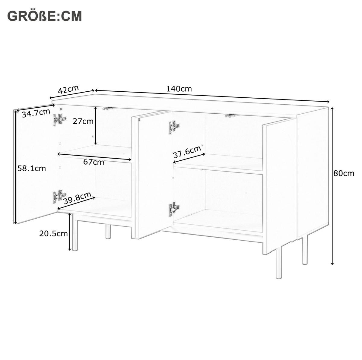 SIDEBOARD mit verstellbaren Einlegeböden und gewölbtem Frontdesign, Weiß - Weiß, Holzwerkstoff (140/80/42cm) - Redom